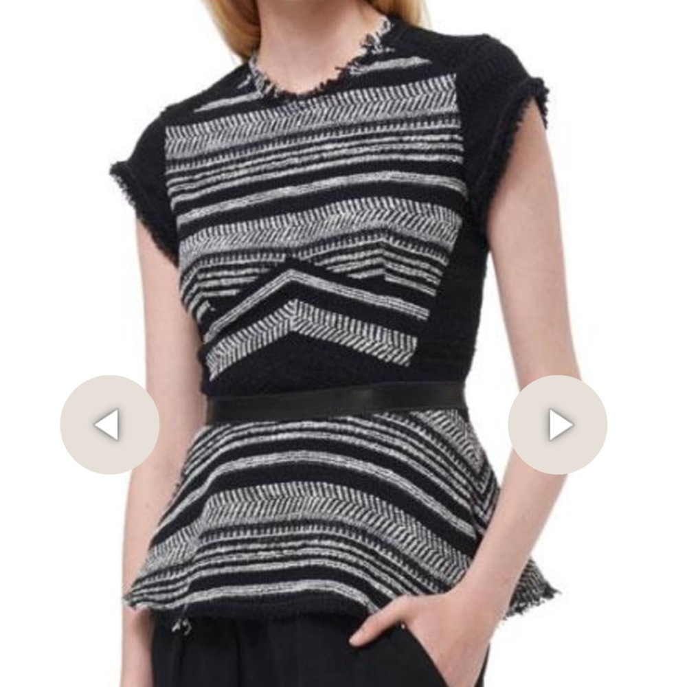 Rebecca Taylor black tweed peplum short sleeve top size  2 tag